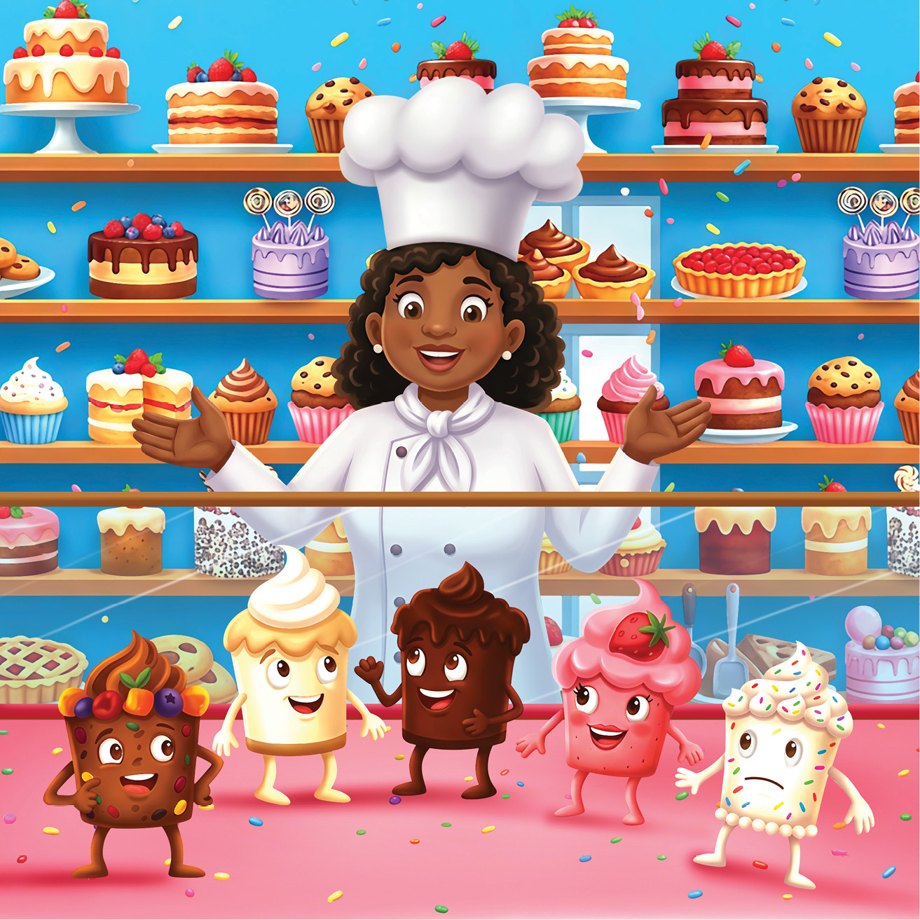 A parent reading Cakes Are Us with their child